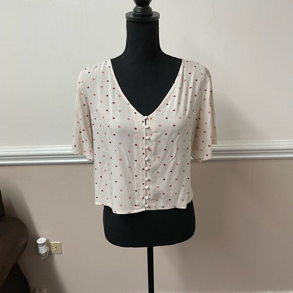 Japna Cream Button Up Tie Front Blouse - Picture 1 of 4